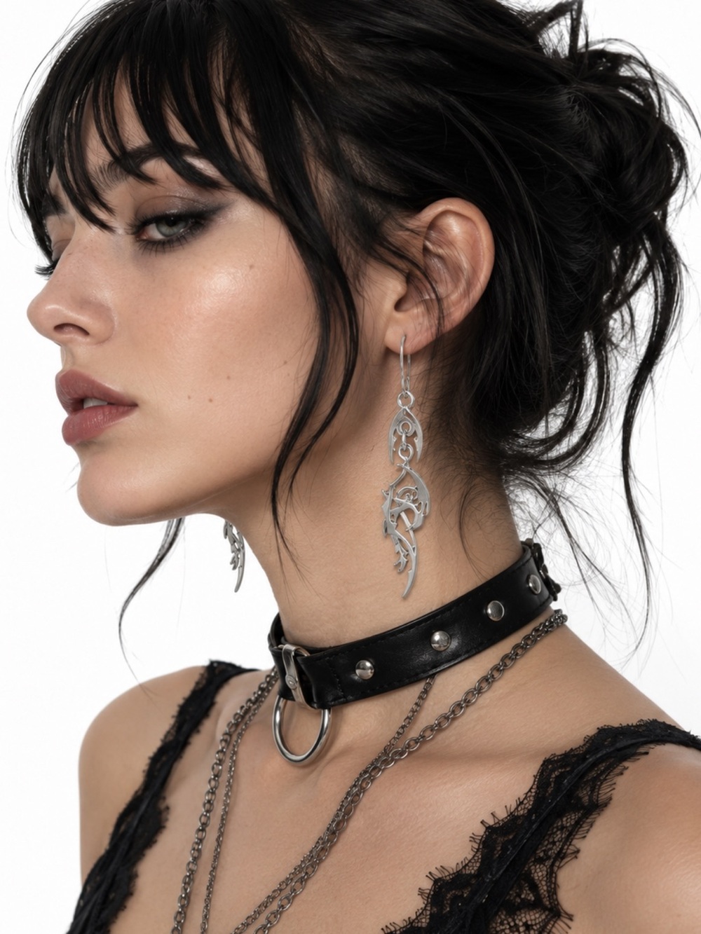 Silver Punk Style Earrings with Intricate Swirling Edgy Design